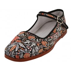 T5-1153 - Wholesale Women's Cotton Upper Printed Classic Mary Jane Shoes (* Black Floral Printed) *Last 2 Case